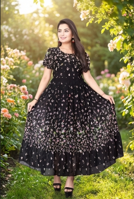 Black Floral Fit & Flare Maxi Dress