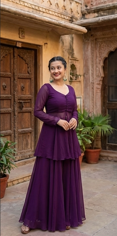 Women’s Purple Georgette Kurta Palazzo Set with Dupatta