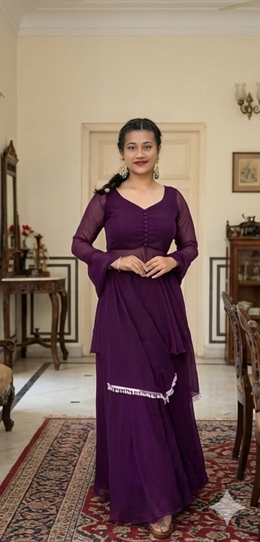Women’s Purple Georgette Kurta Palazzo Set with Dupatta